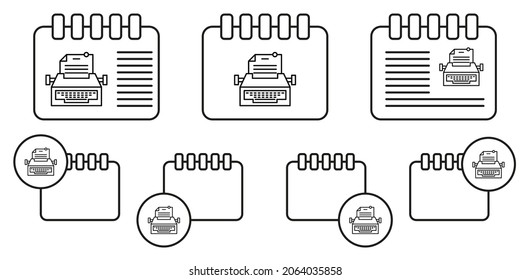 Typewriter, paper vector icon in calender set illustration for ui and ux, website or mobile application