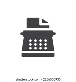 Typewriter with paper vector icon. filled flat sign for mobile concept and web design. Vintage typewriter glyph icon. Symbol, logo illustration. Vector graphics