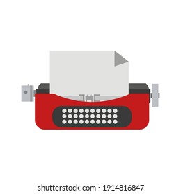 Typewriter paper vector illustration retro keyboard type equipment icon. Antique typewriter office editor object machine paper. Manual machine author typing stationary equipment icon with letter