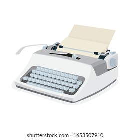 Typewriter. Realistic vintage typewriter side view vector illustration. Part of set.