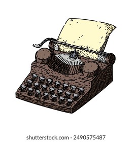 typewriter retro technology devices hand drawn. control gamer, old play, render gamepad joy retro technology devices vector sketch. isolated color illustration