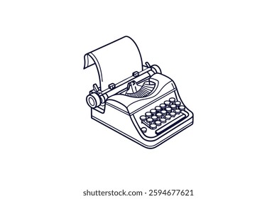 typewriter with a sheet of paper silhouette line art vector illustration
