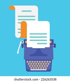 Typewriter with sheet of paper. View top. Vector flatstyle - vector illustration