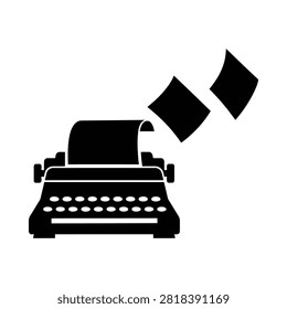 Typewriter Silhouette With Papers Black And White Graphic