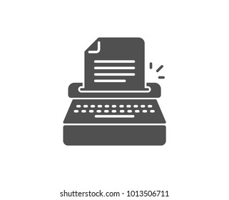 Typewriter simple icon. Copywriting sign. Writer machine symbol. Quality design elements. Classic style. Vector