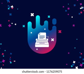 Typewriter simple icon. Copywriting sign. Writer machine symbol. Cool banner with icon. Abstract shape with gradient. Vector