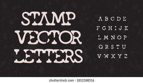 Typewriter Stamp alphabet. Melt segment stunning font, ink stain type for vintage logo, headline, monogram, creative lettering and retro typography. Minimal style sans letters, vector typographic