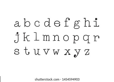 Typewriter style font. Hand-drawn doodly slim lowercase letters set