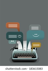 Typewriter with text bubbles.Social communication signs