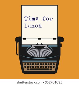 Typewriter with text Time for lunch, vector illustration