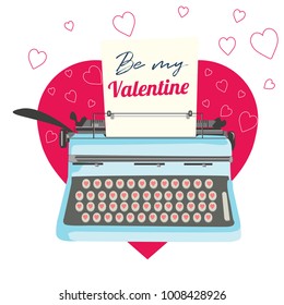 Typewriter for Valentine's day. Flat design. Vector illustration.