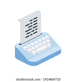 Typewriter. Vector 3d line isometric, color web icons, new flat style. Creative illustration, design idea for infographics.