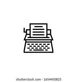 Typewriter vector icon in linear, outline icon isolated on white background