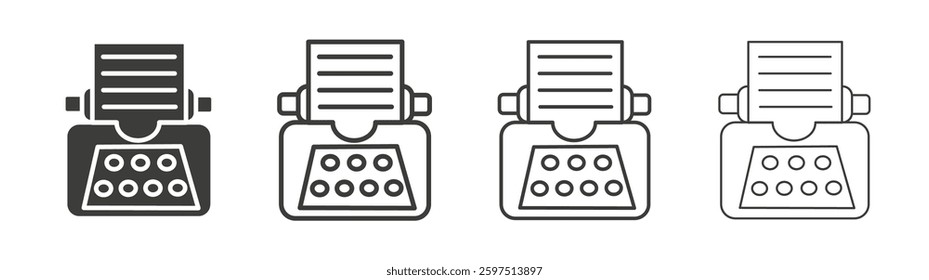 Typewriter vector icon set in black and white color.