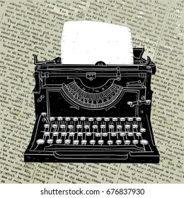 Typewriter. Vector illustration. Vintage. Hand drawn.