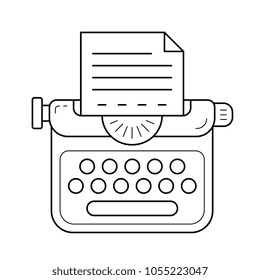 Typewriter vector line icon isolated on white background. Story writing line icon for infographic, website or app.