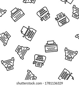 Typewriter Vector Seamless Pattern Thin Line Illustration