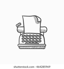 Icono de esbozo vectorial de máquina de escribir aislado en el fondo. Icono de la máquina de escribir dibujada a mano. Icono de esbozo de máquina de escribir para infografía, sitio web o aplicación.