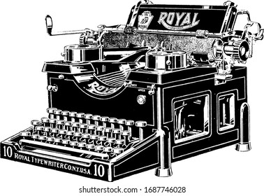 Typewriter, vintage engraved drawing illustration.