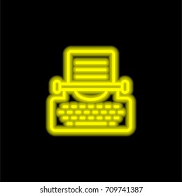 Typewriter yellow glowing neon ui ux icon. Glowing sign logo vector