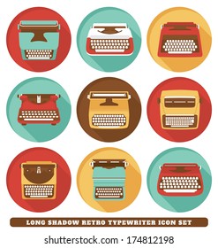 Typewriters - Long Shadow Retro Icon Set