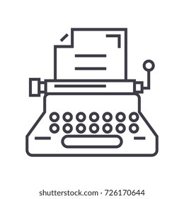 typewriter,writer,writing,copywriting vector line icon, sign, illustration on background, editable strokes