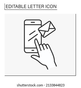  Typewriting line icon. Write letter by smartphone. Send letter. Letter concept. Isolated vector illustration. Editable stroke