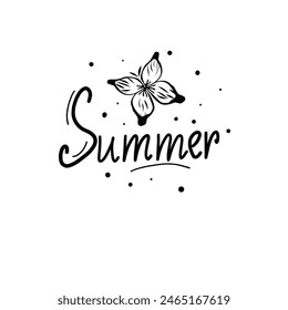 Typgraphy design element with the inscription summer. Hand lettering with abstract butterfly silhouette, dots. Vector illustration