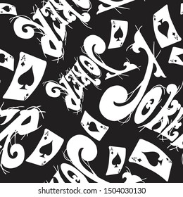 typhography joker and card seamless pattern  with black background