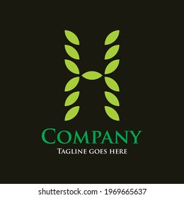 Typhography of letter H leaf shaped for initial logo or brand identity.
