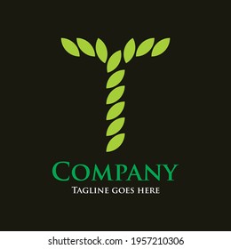 Typhography of letter T leaf shaped for initial logo or brand identity.