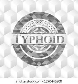 Typhoid grey badge with geometric cube white background