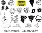  Typhoon, Cyclone, Hurricane and Storm Vector Illustrations.A collection of vector illustrations depicting different types of tropical storms, typhoons best for educational, scientific,or artistic use