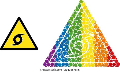 Typhoon danger collage icon of filled circles in various sizes and spectrum colored color tones. A dotted LGBT-colored typhoon danger for lesbians, gays, bisexuals, and transgenders.