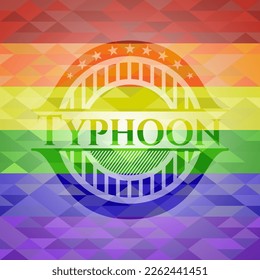 Typhoon emblem on mosaic background with the colors of the LGBT flag. 