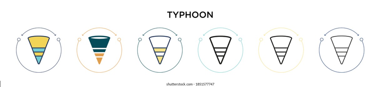 Typhoon icon in filled, thin line, outline and stroke style. Vector illustration of two colored and black typhoon vector icons designs can be used for mobile, ui, web