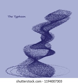 The Typhoon. Original minimalistic vector illustration in Japanese style. Eastern postcard. Storm wind picture.