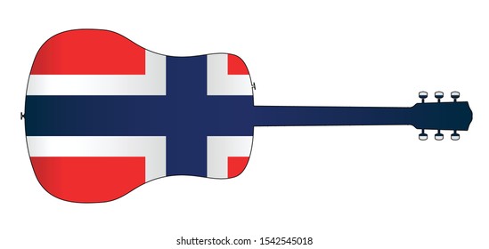 A typical acoustic guitar silhouette isolated over a white background with a Norway flag
