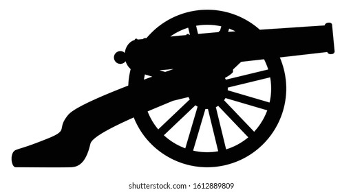 Typical American Civil War Cannon Gun In Silhouette Isolated On A White Background