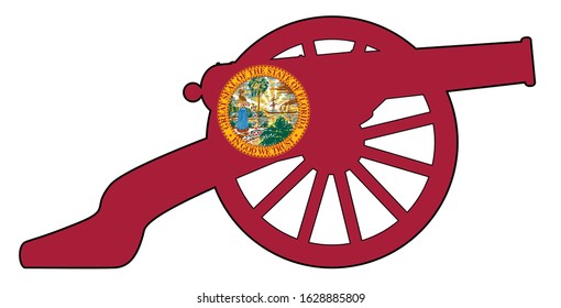 Typical American Civil War Cannon Gun With Florida State Flag Icon Isolated On A White Background