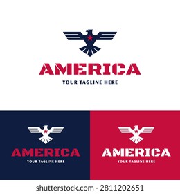The typical American eagle symbol with a star icon on the chest is a logo design. American style logo. A symbol of security, strength, armed forces and freedom logo design