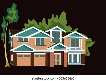 The typical American house and trees around

