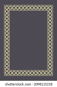 Typical Arabic, Egyptian, Assyrian and Greek motives texture border or frame. Abstract geometric Islamic art. Suitable for book cover, certificate and other. Editable vector illustration EPS 10.