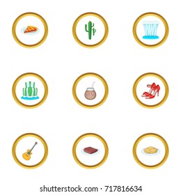 Typical Argentina icons set. Cartoon style set of 9 Typical Argentina vector icons for web design