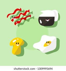 Typical breakfast. Bread, bacon, egg, and coffee with funny faces.