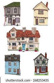 typical british vintage facade - cartoon