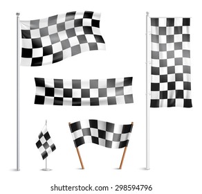 Typical checkered racing winner team  prize circuit flags indicating finish design collection abstract vector illustration