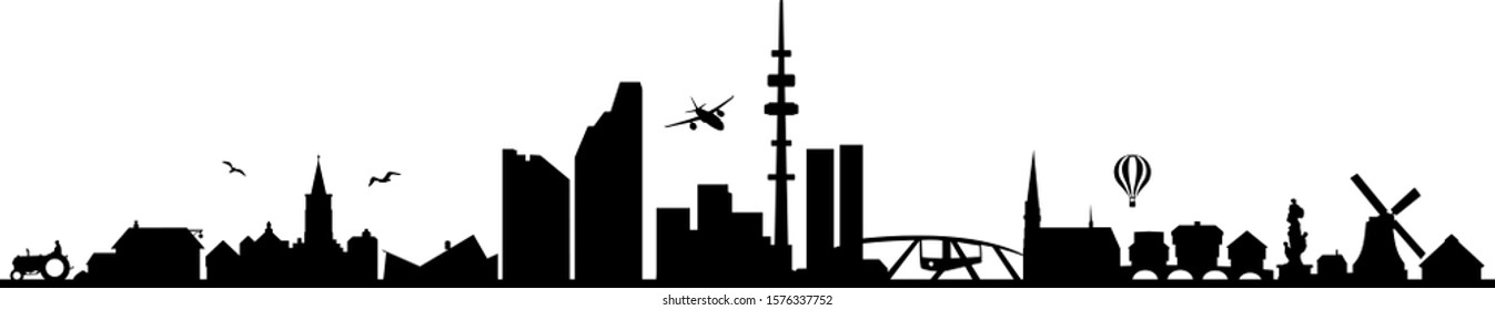 Typical City Downtown Skyline Vector Silhouette Stock Vector (Royalty ...