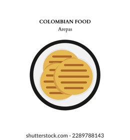 Typical of Colombian food (Arepas) on plate, vector illustration.