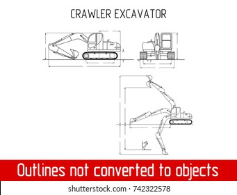 typical crawler excavator overall dimensions outline blueprint template